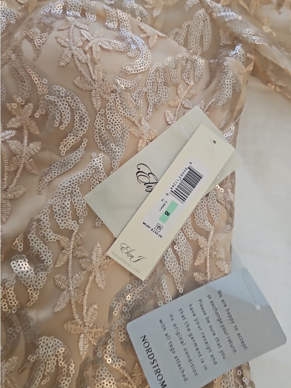 Eliza J Nordstrom Brand Sequined Lace Evening Dress - champagne NWT SIZE 8